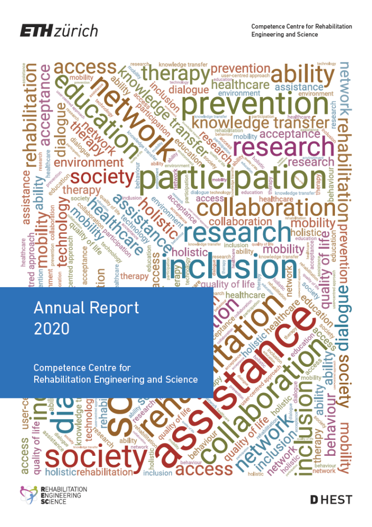 Enlarged view: Cover picture of the RESC Annual Report 2020 shows a Word cloud with terms that represent inclusion. Highlighted terms are Assistance, Rehabilitation, Inclusion, Participation society etc.