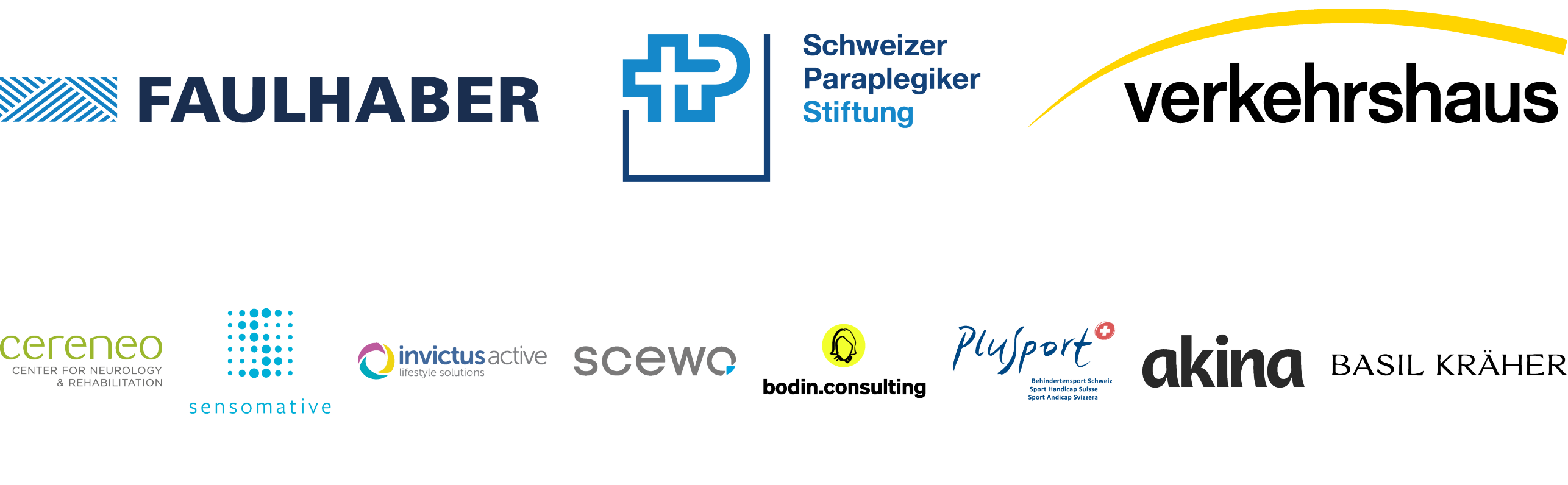 Enlarged view: Logo Composition: Faulhaber, Schweizer Paraplegiker Stiftung, Cereneo, Sensomative, invictusactive, Scewo