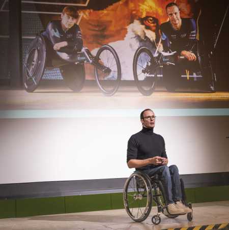 Enlarged view: Top athlete Marcel Hug presents the development of the world’s fastest racing wheelchair