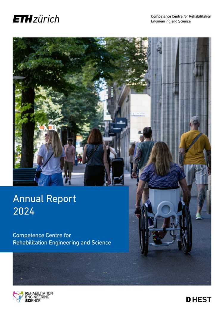 Enlarged view: Cover picture of the RESC Annual Report 2024 that shows a person on a wheelchair at Bahnhofstrasse Zurich